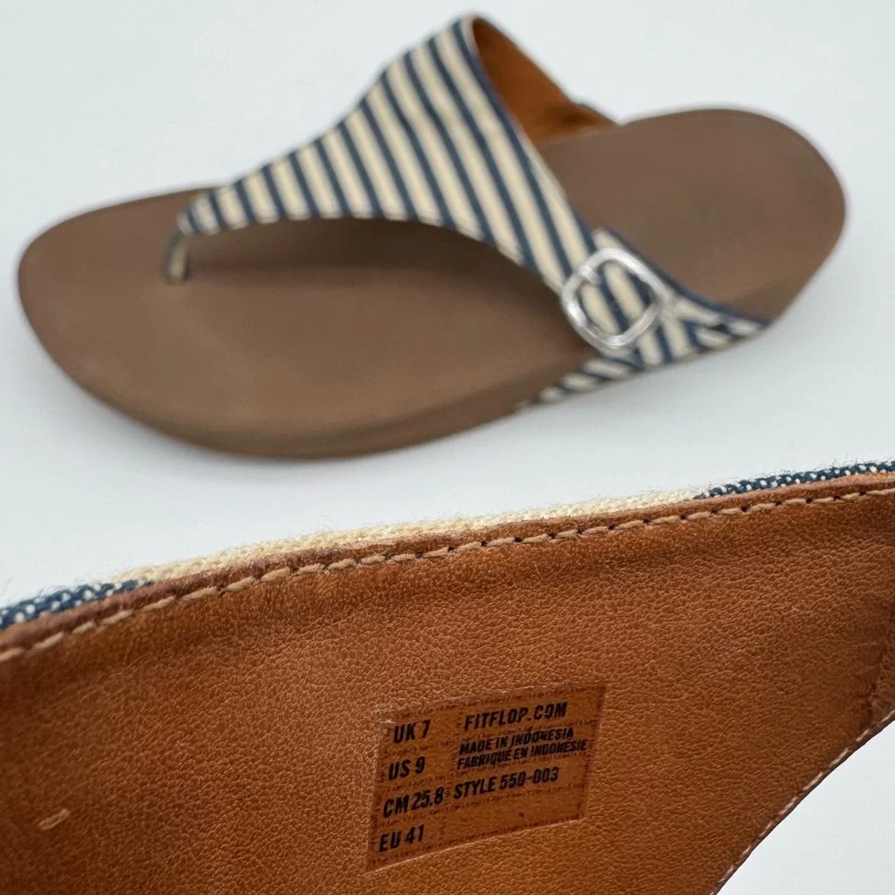 FitFlop Nautical Blue White Toe Post Thong Sandal Size 9